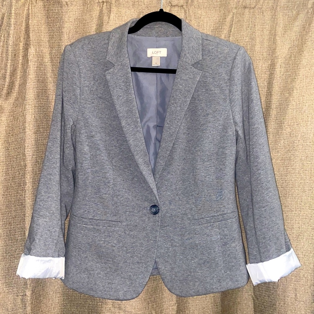 Ann Taylor Loft fitted grey one-button blazer